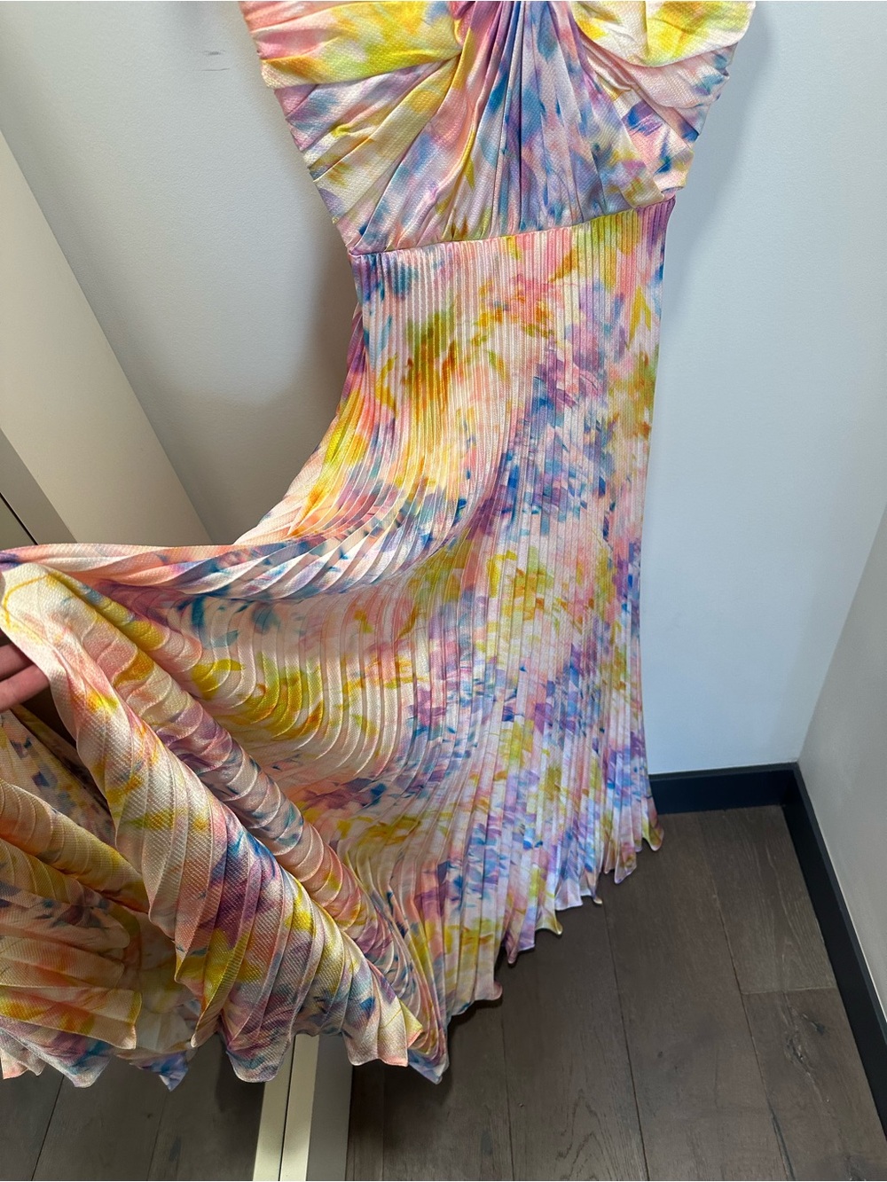 BCBGMaxAzria Strapless Pleated Watercolor Maxi Dress - Pastel Multi - Picture 5 of 8